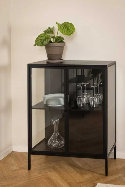 Vitrine Nebas 80cm, 2 Türen und 1 Fachboden - schwarz