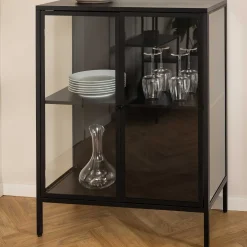 Vitrine Nebas 80cm, 2 Türen und 1 Fachboden - schwarz