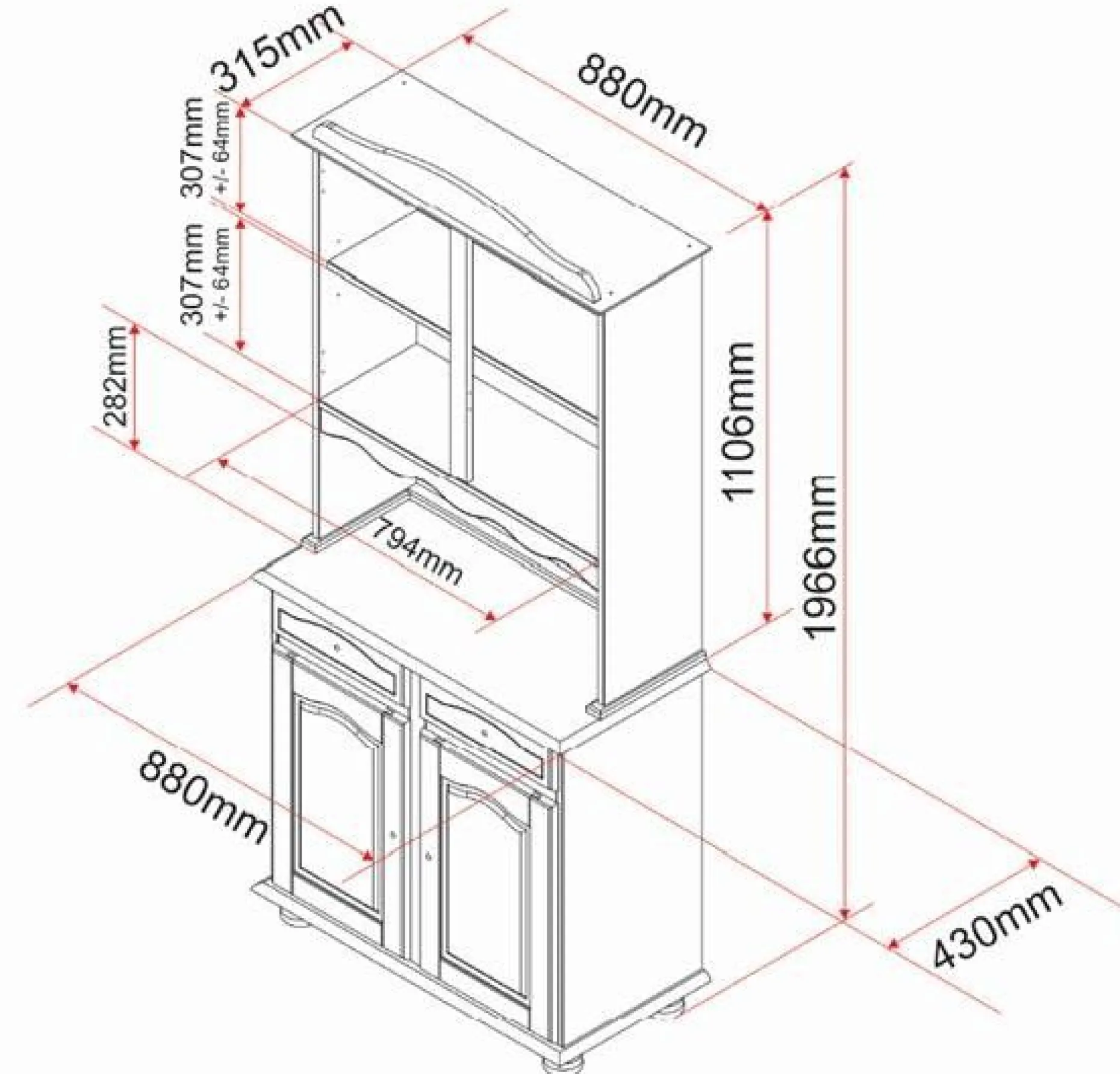Vitrinenschrank Abaco - massives Kiefernholz