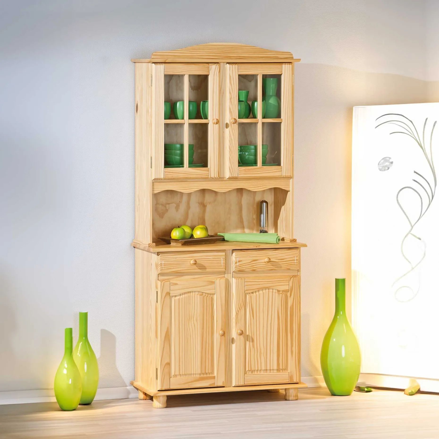 Vitrinenschrank Abaco - massives Kiefernholz