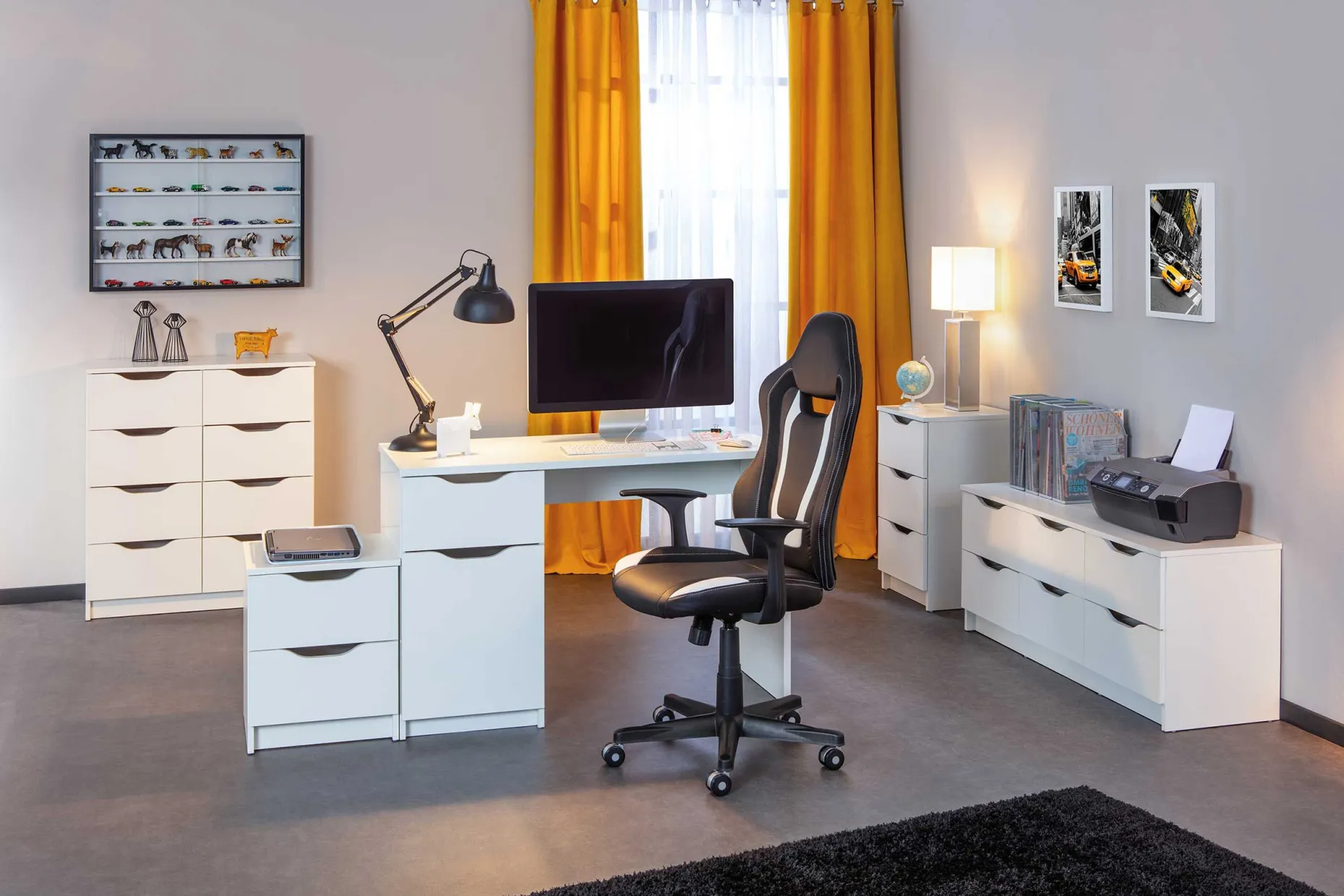 Vitrinenschrank Collecty - schwarz/weiß