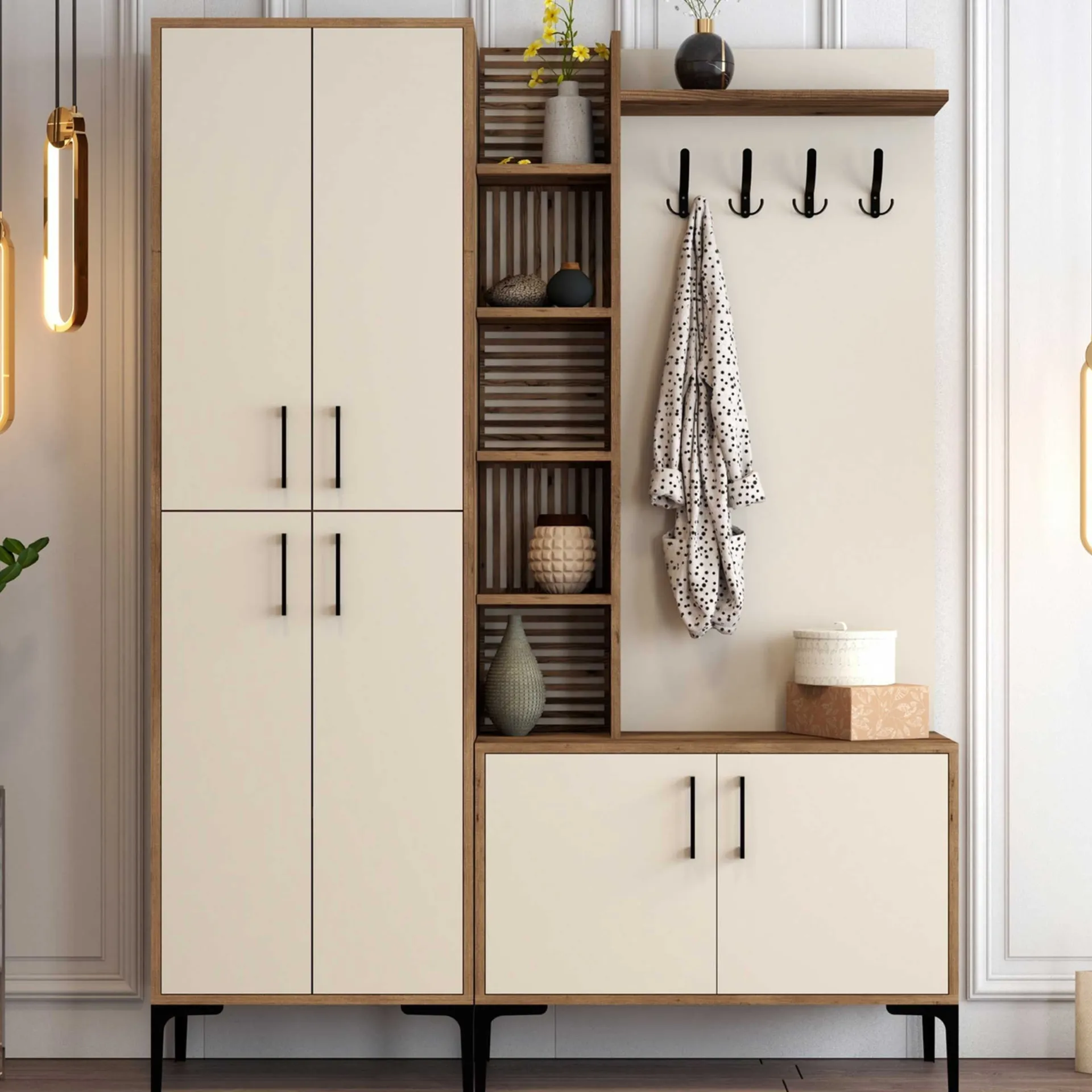 Emob Viyana DA Garderobenständer | 100 % MELAMIN | Walnuss, Creme