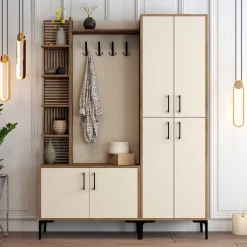 Emob Viyana DA Garderobenständer | 100 % MELAMIN | Walnuss, Creme