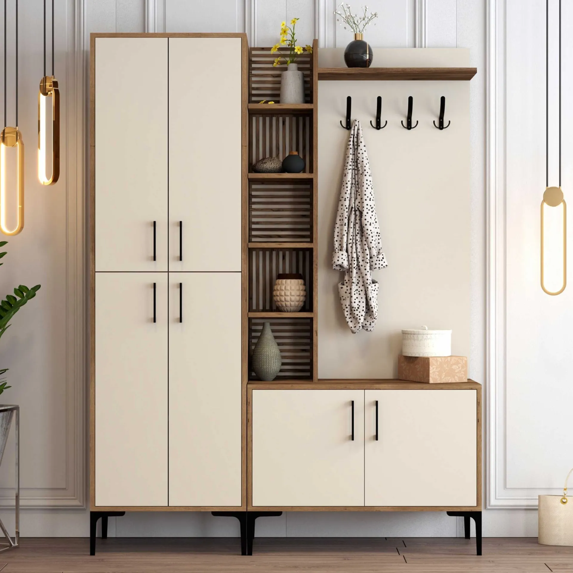 Emob Viyana DA Garderobenständer | 100 % MELAMIN | Walnuss, Creme