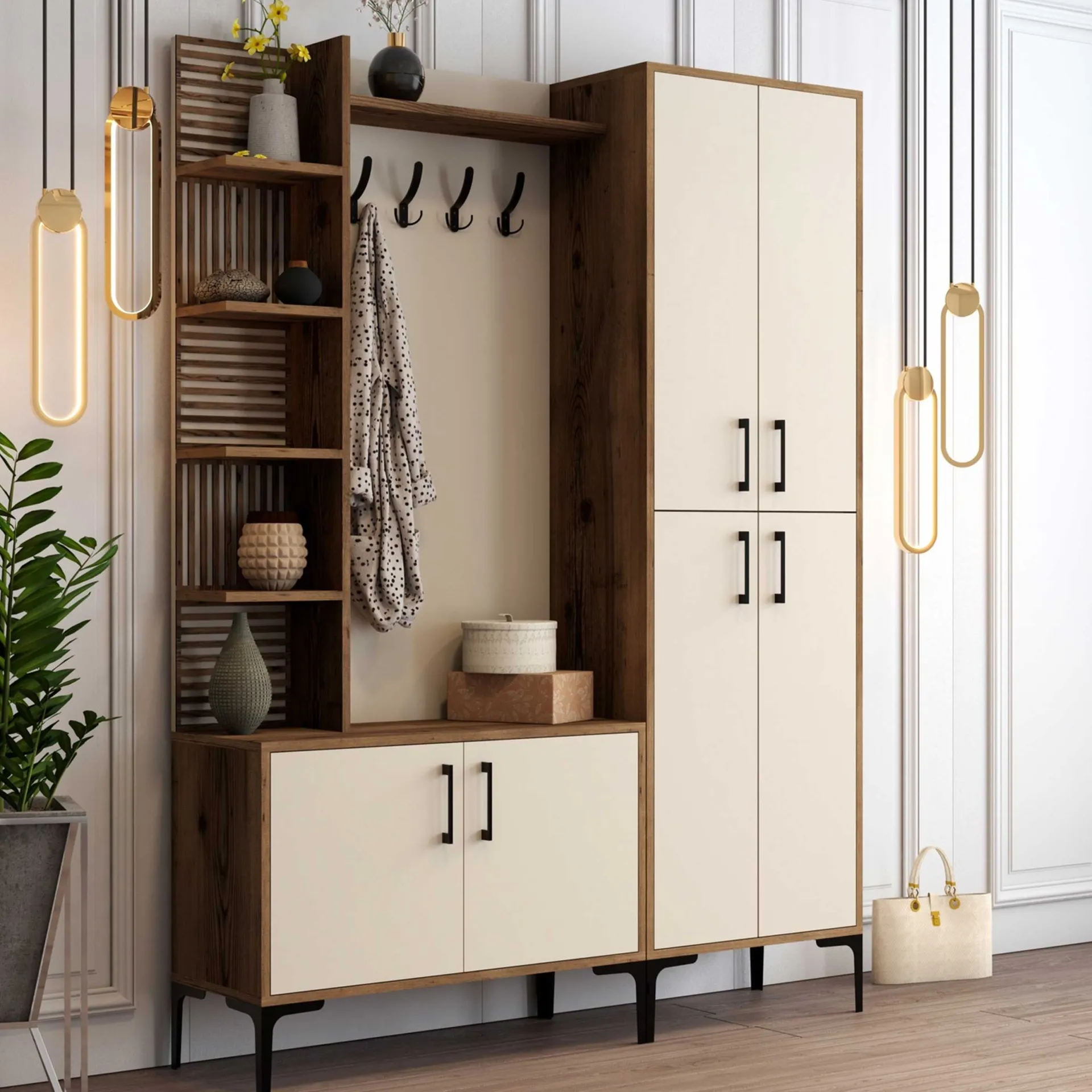 Emob Viyana DA Garderobenständer | 100 % MELAMIN | Walnuss, Creme