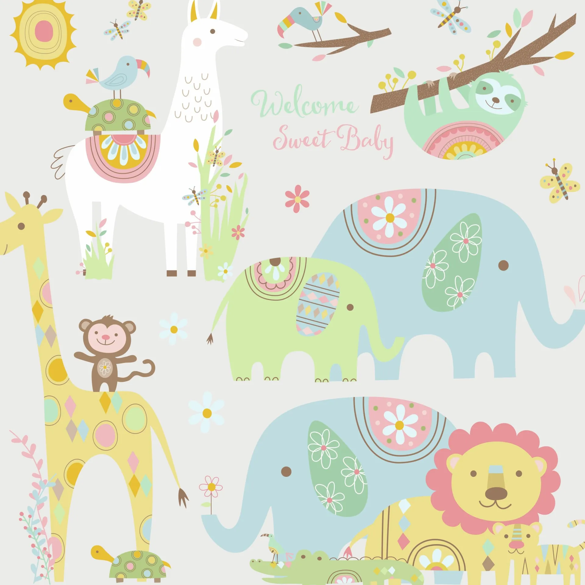RoomMates Wandaufkleber Tribal Baby Tiere