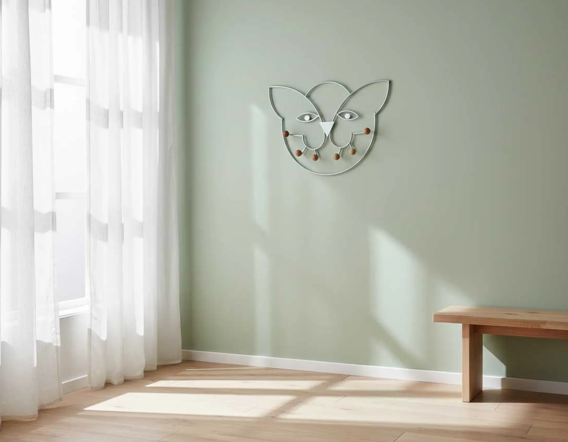 Wandgarderobe aus Aluminium mit 6 Holzhaken - 3 kg Kapazität