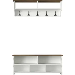 Emob Wandgarderobe Esta - mit Schuhbank - Dekor Weiß/Walnuss