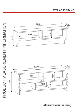 Emob Wandgarderobe Esta - mit Schuhbank - Dekor Weiß/Walnuss