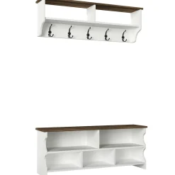 Emob Wandgarderobe Esta - mit Schuhbank - Dekor Weiß/Walnuss