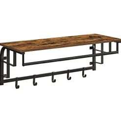 Wandgarderobe, 5 Haken, schwebendes Regal, rustikal braun/schwarz