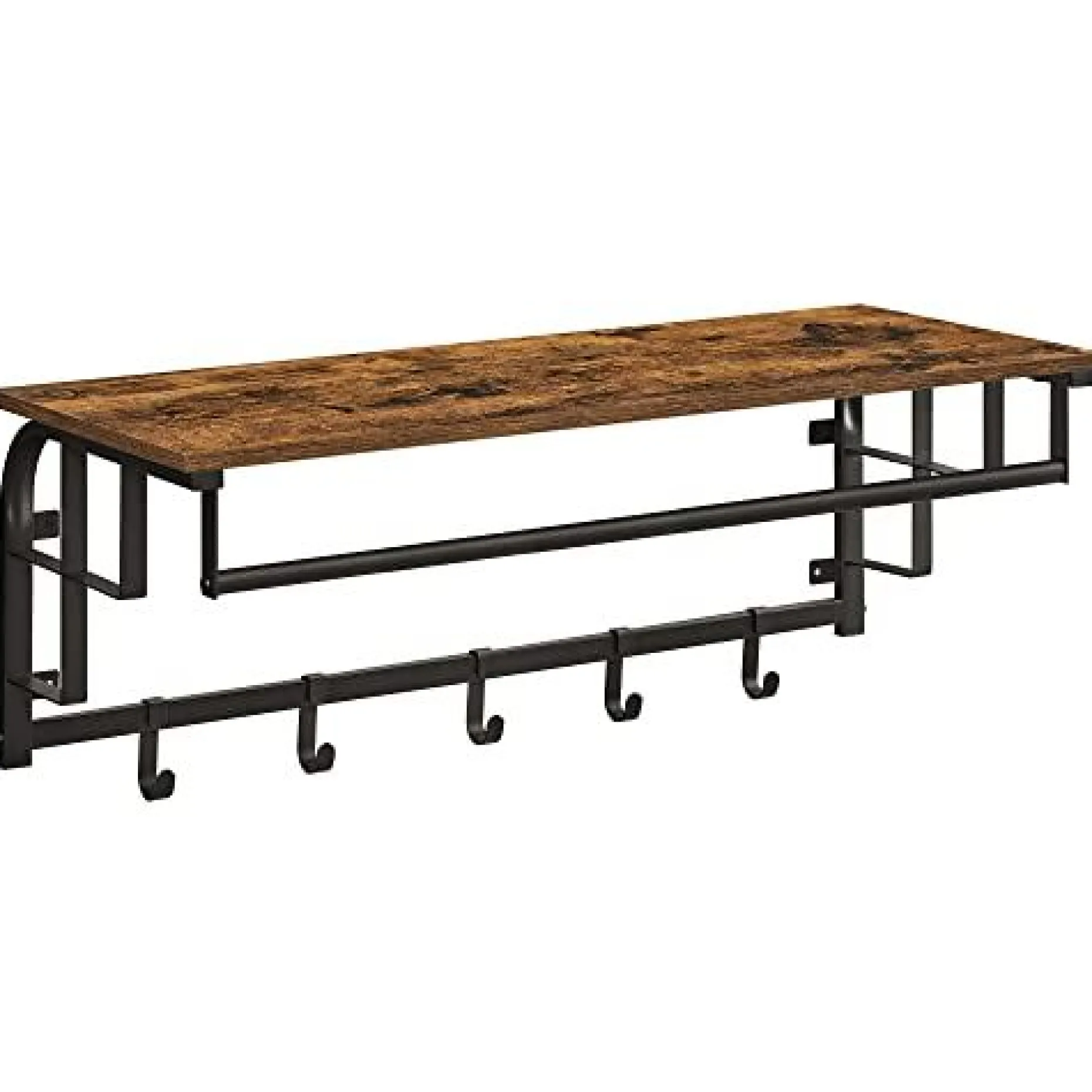 Wandgarderobe, 5 Haken, schwebendes Regal, rustikal braun/schwarz