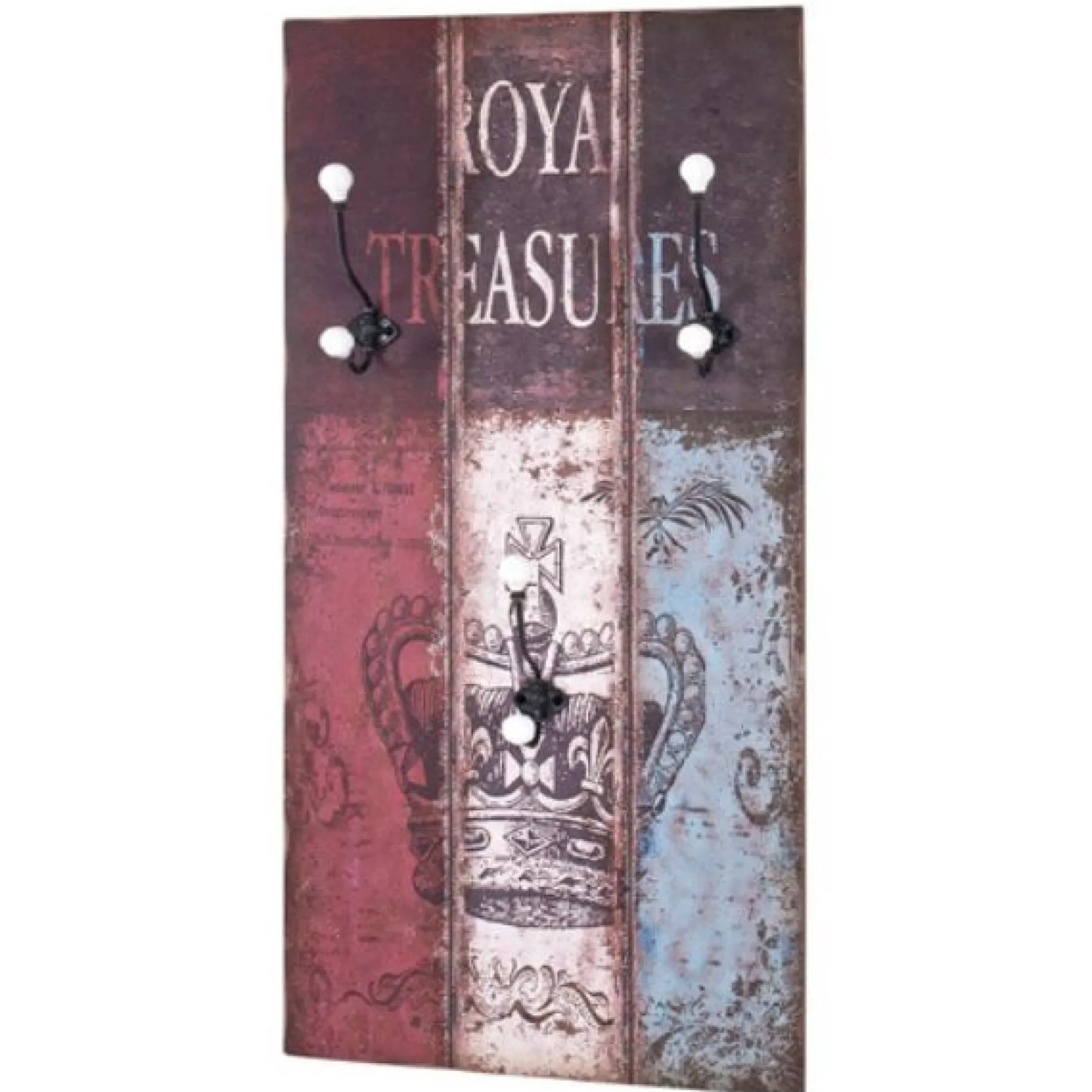 Wandgarderobe mit 3 schwarzen Metallhaken | Vintage Design