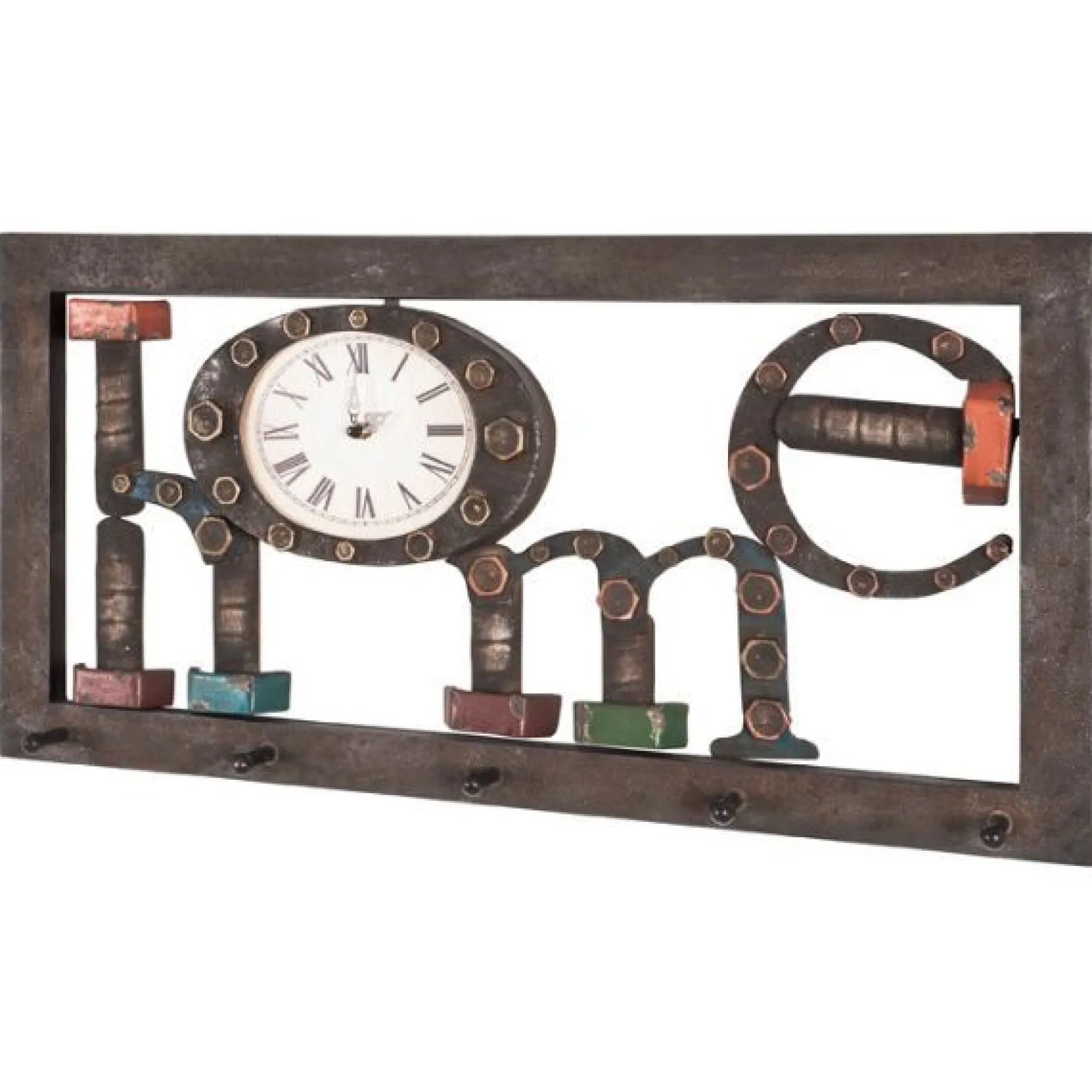 Wandgarderobe mit Uhr und Haken | Vintage-Design