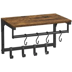 Wandgarderobenregal mit 8 Haken, Hängestange, Vintage Braun-Schwarz