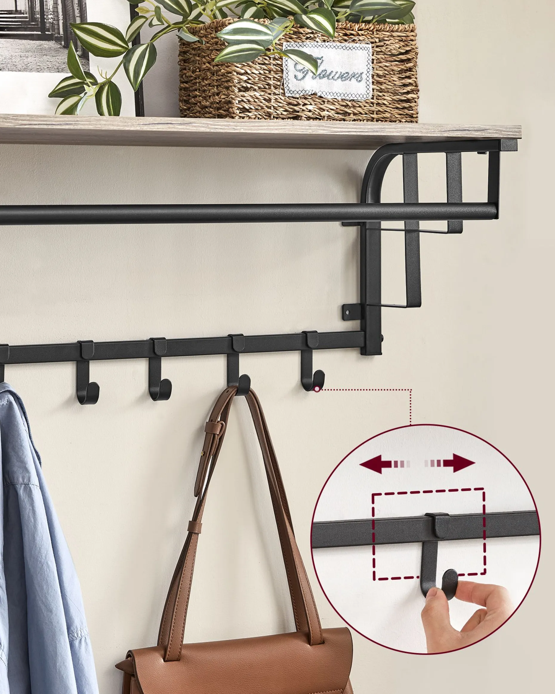 Wandgarderobe Rhodos | 66 x 30 x 27 cm | Graubeige Ausführung