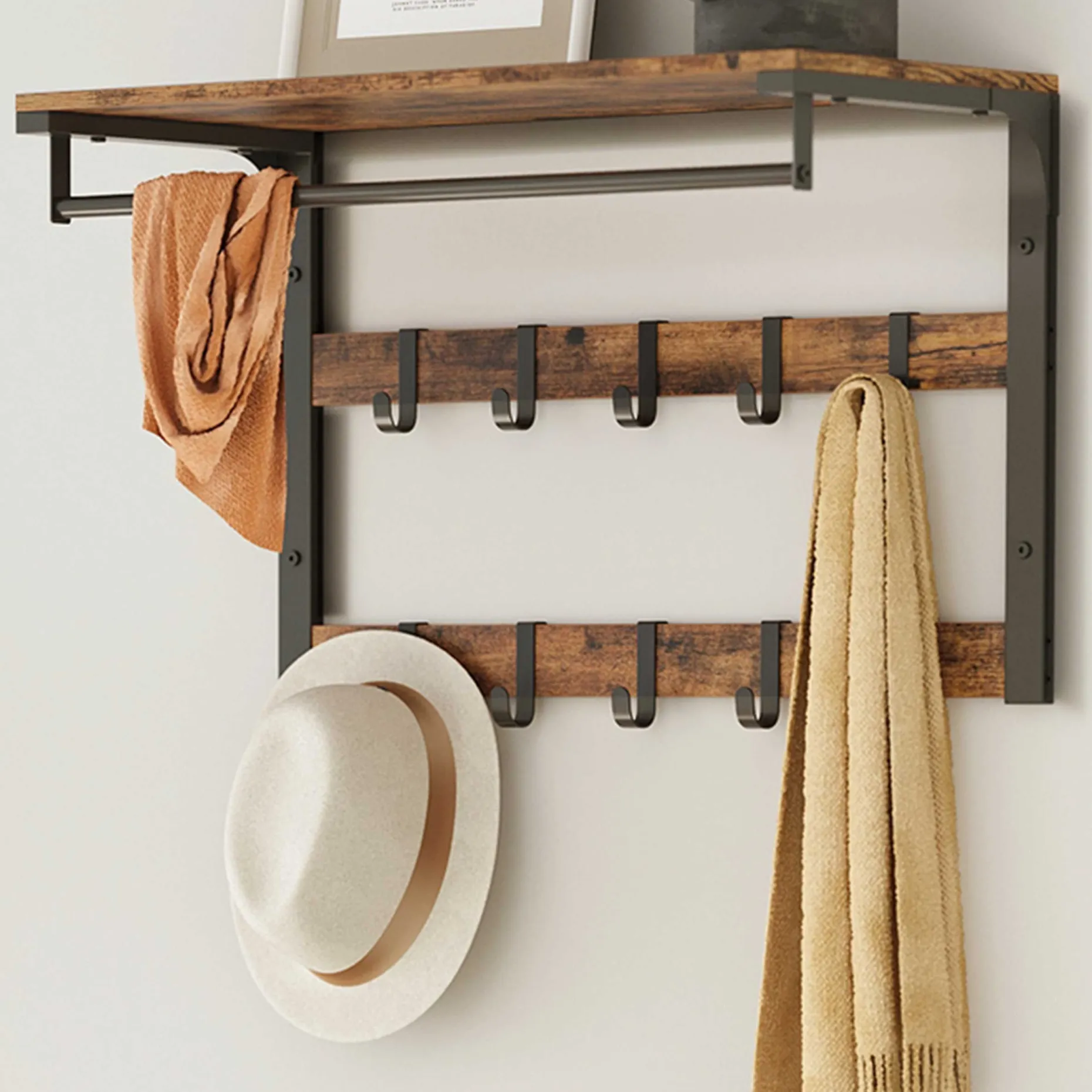 Wandgarderobe Rhodos | 65 x 30 x 42 cm | Rostbraunes Design