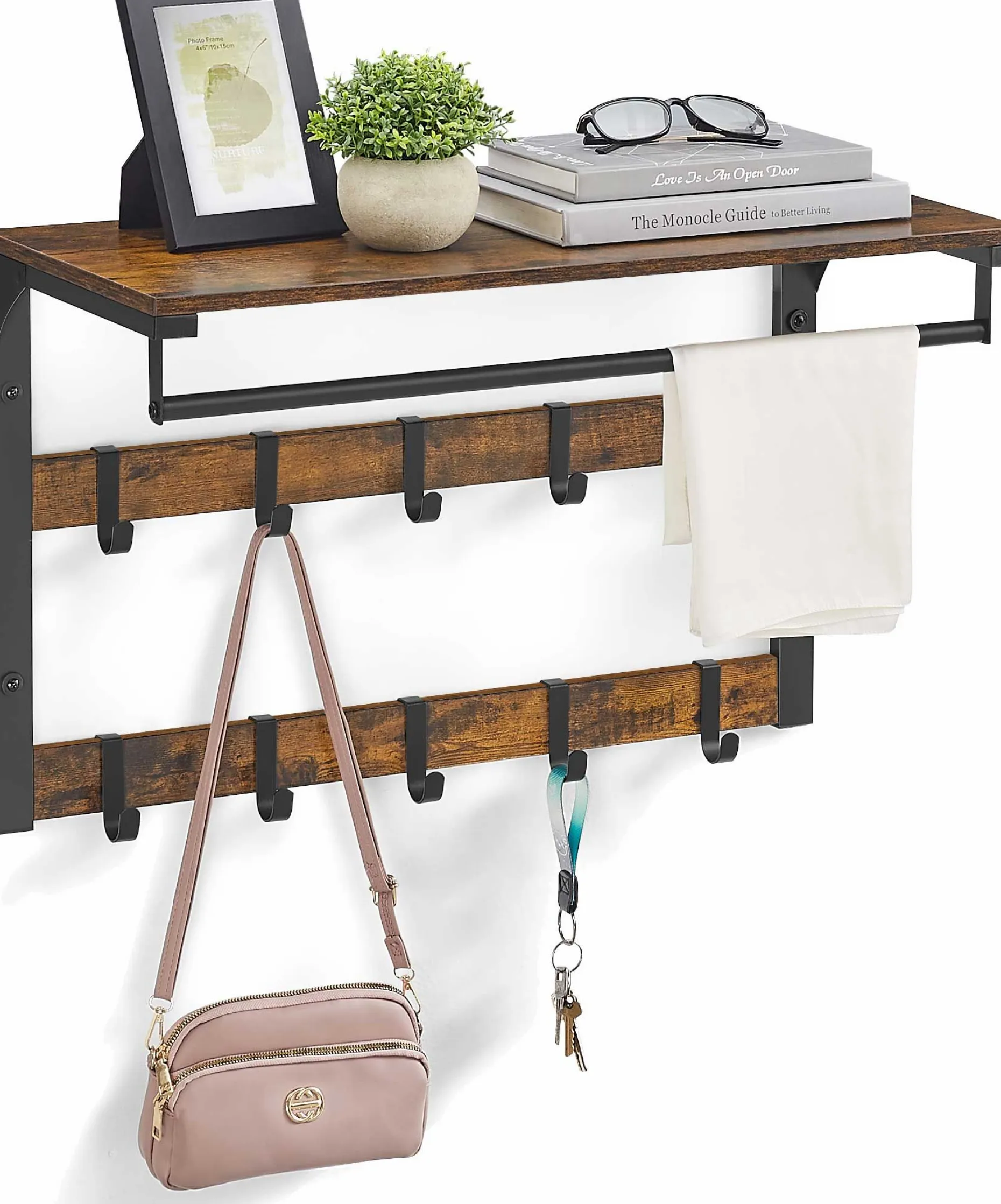 Wandgarderobe Rhodos | 65 x 30 x 42 cm | Rostbraunes Design