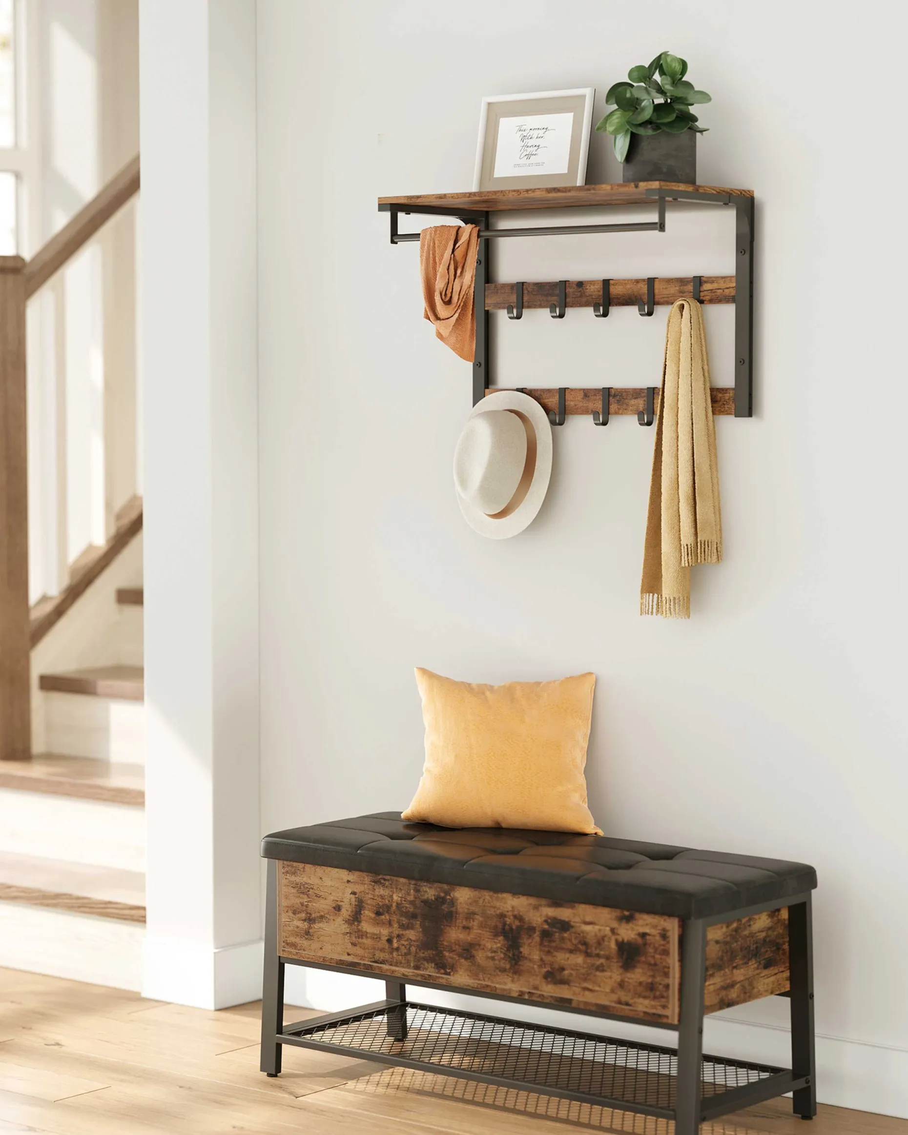 Wandgarderobe Rhodos | 65 x 30 x 42 cm | Rostbraunes Design