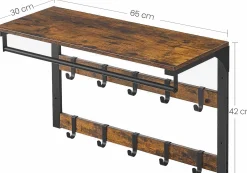 Wandgarderobe Rhodos | 65 x 30 x 42 cm | Rostbraunes Design