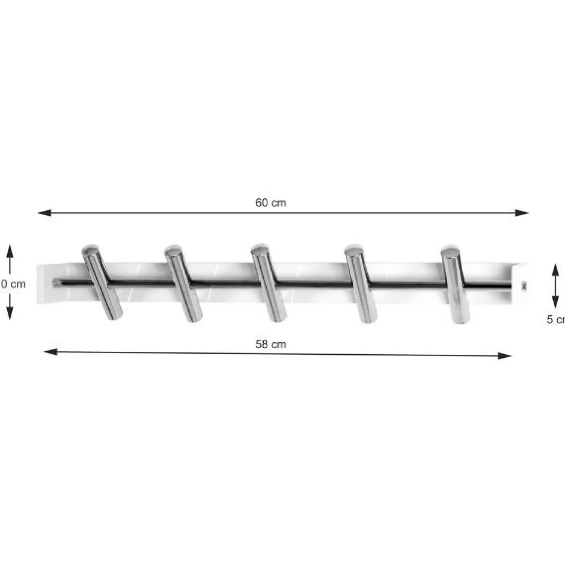 Haku Wandpaneel mit 5 Haken | 60 x 10 x 10 cm | Metall