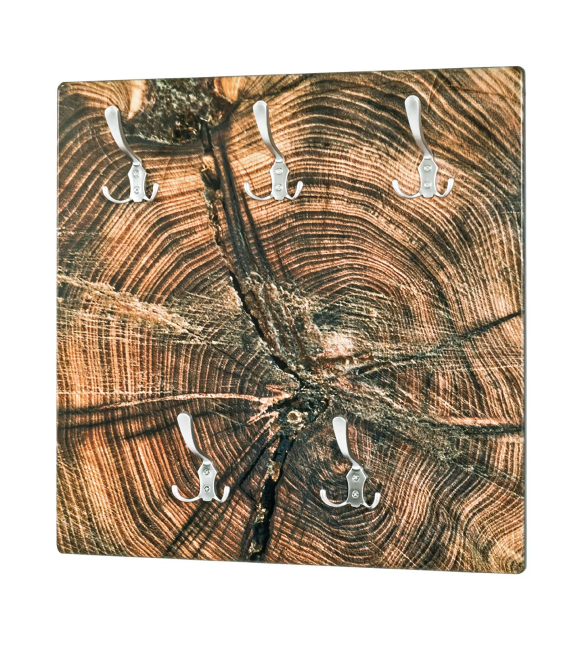 Wandregal mit 5 Haken | 60 x 9 x 60 cm | Baumstamm-Design