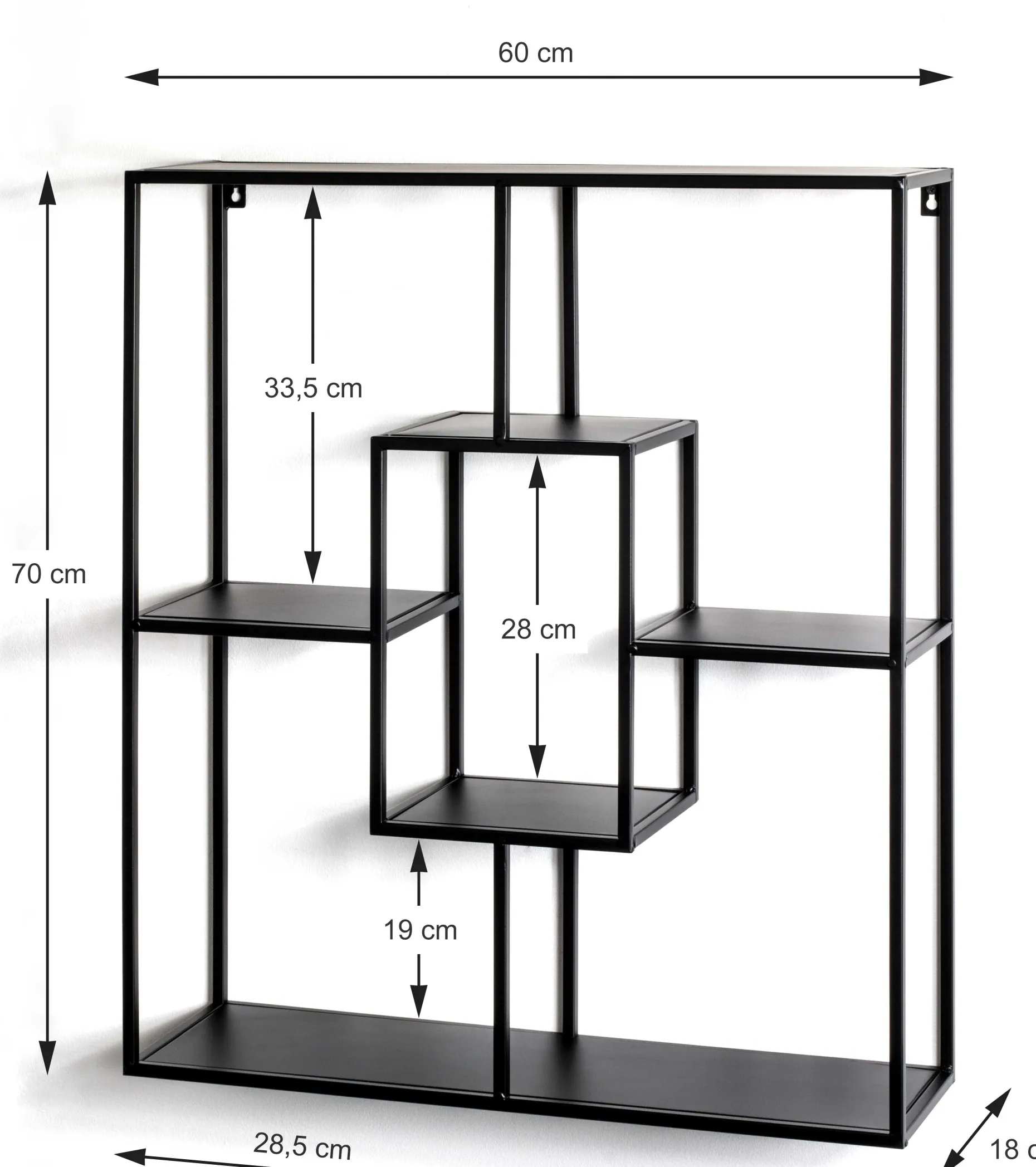 Wandregal | 60 x 18 x 70 cm | Schwarz