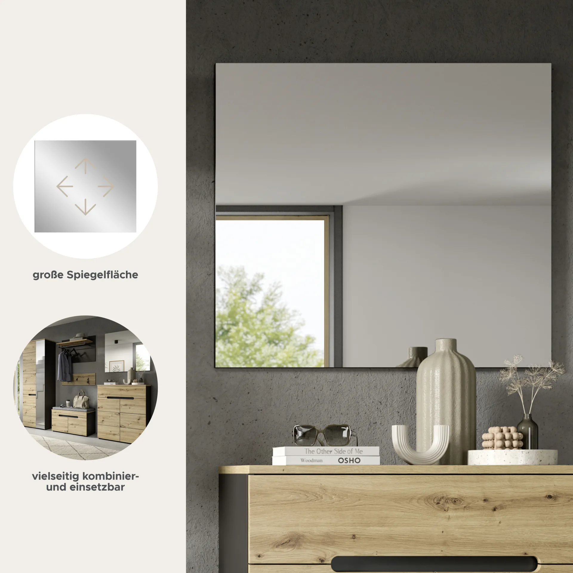 Xonox Wandspiegel Canu - Basalt - 80x73x2 cm
