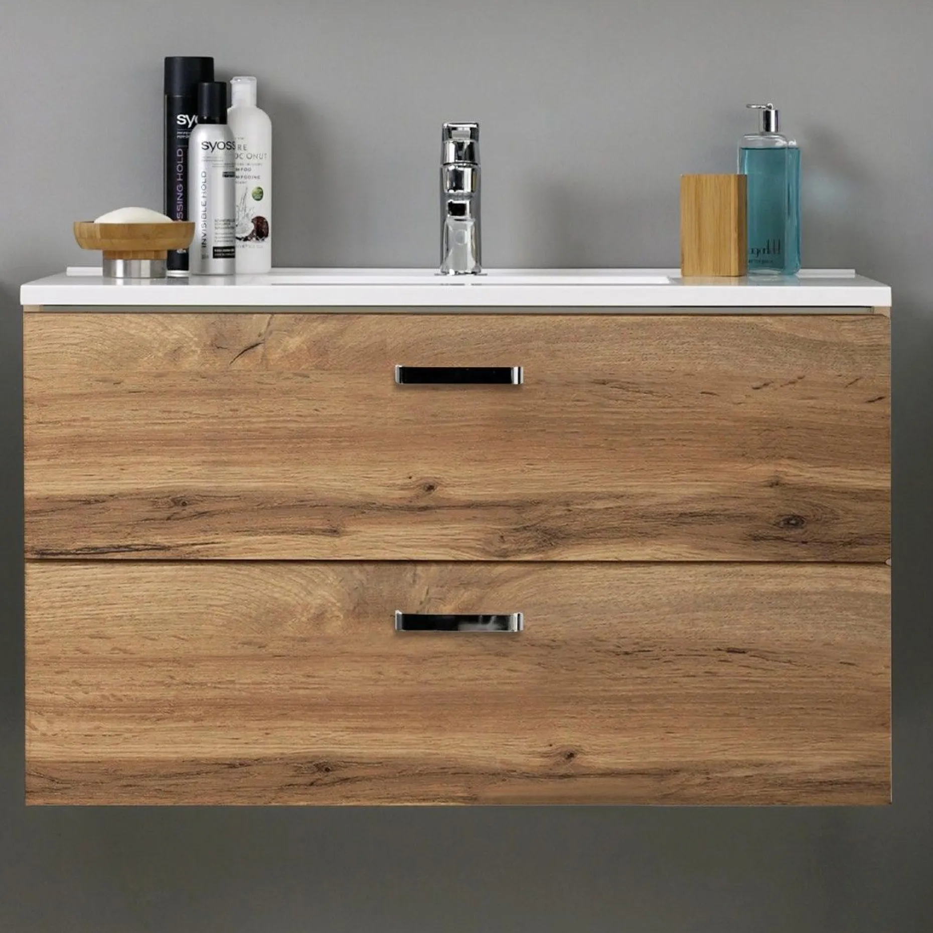 Waschbeckenschrank Bobbi 80cm 2 Schubladen - Eiche