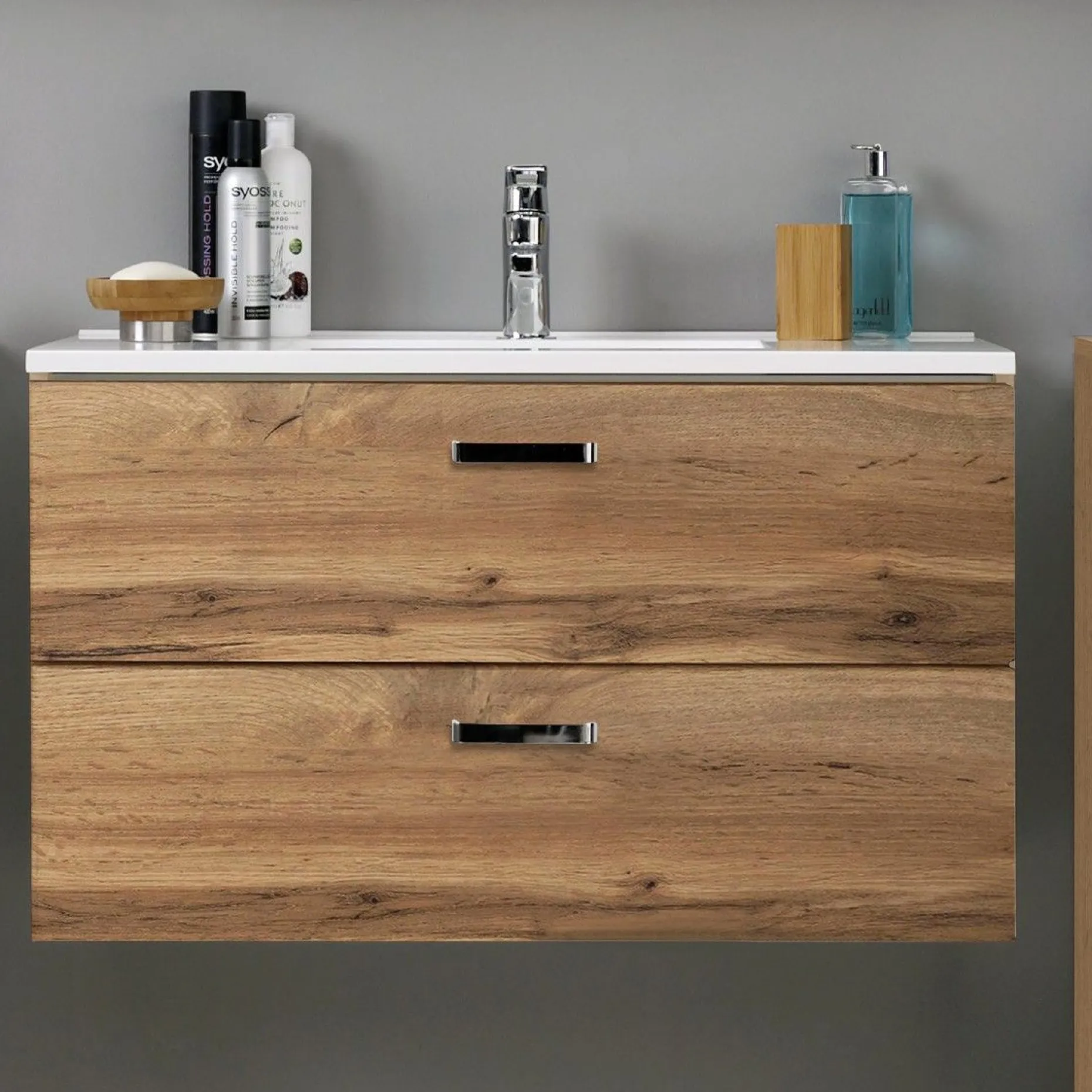 Waschbeckenschrank Bobbi 100cm 2 Schubladen - Eiche