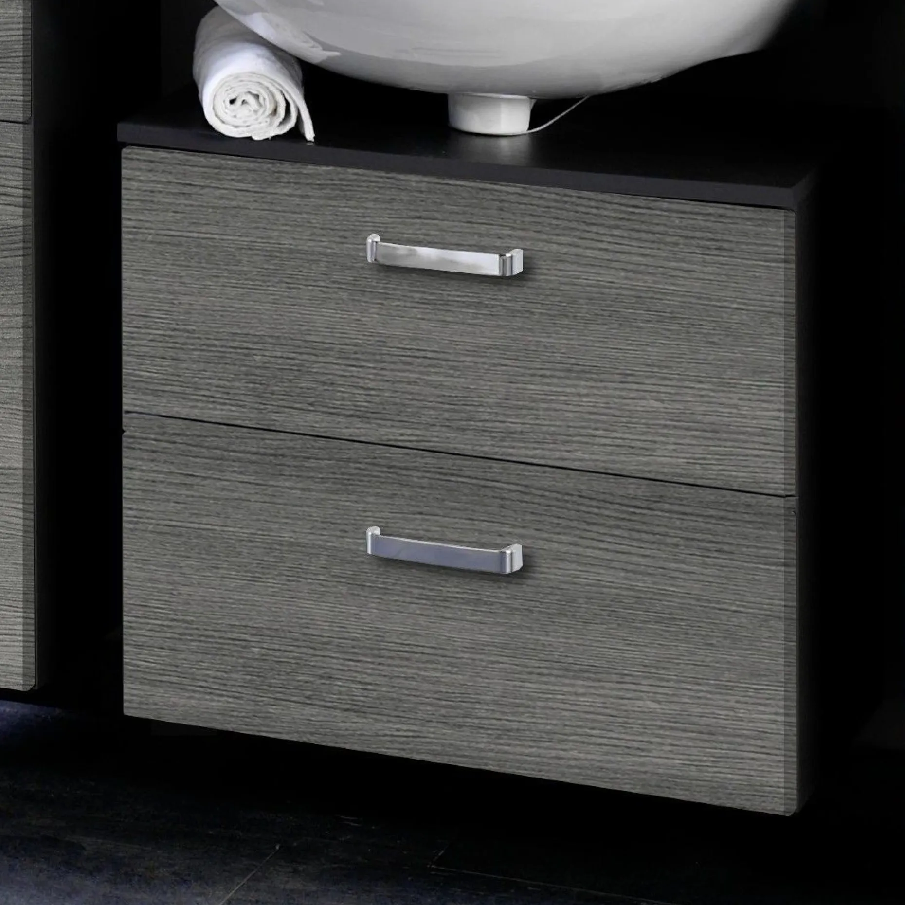 Waschbeckenschrank Bobbi 60cm 1 Tür und 1 Schublade - graphit/graue Eiche