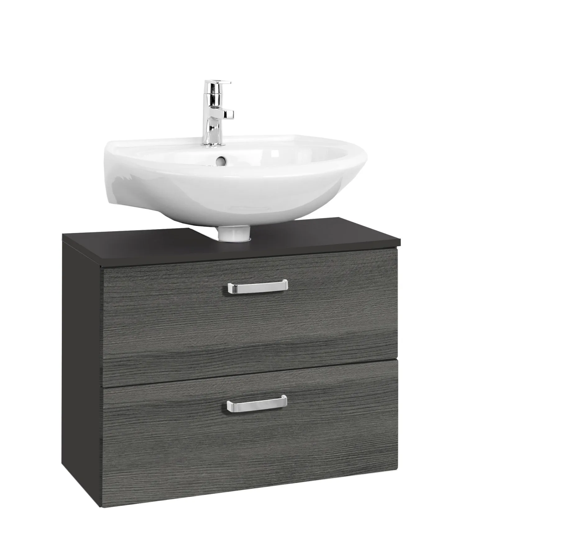 Waschbeckenschrank Bobbi 70cm 1 Tür und 1 Schublade - graphit/graue Eiche