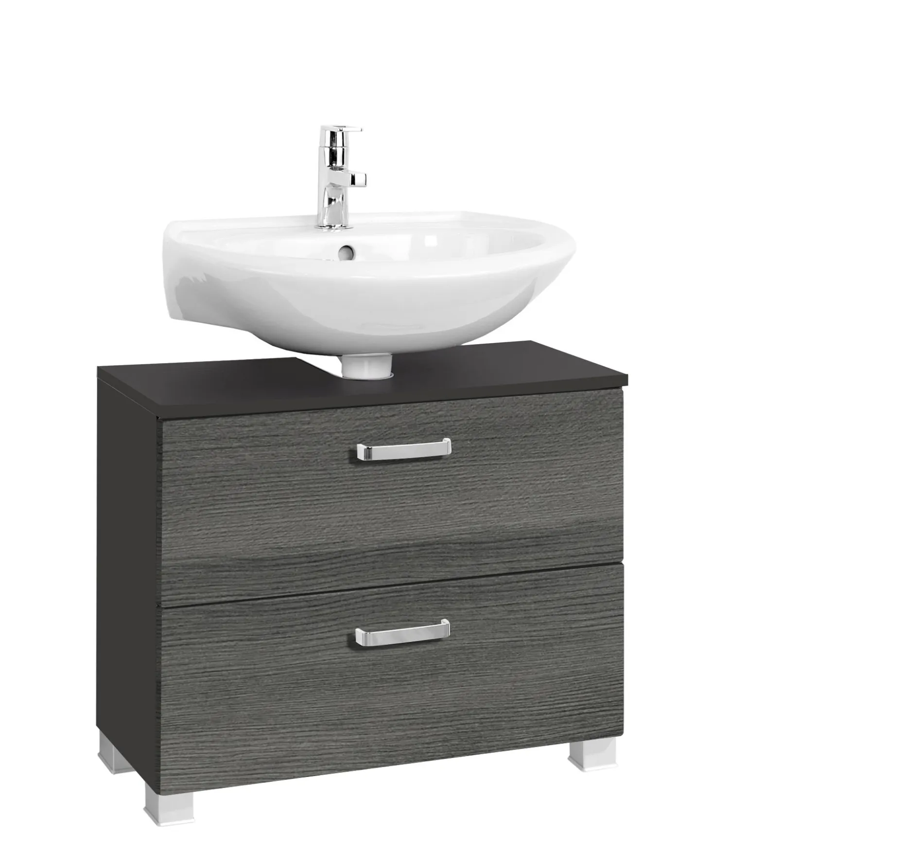 Waschbeckenschrank Bobbi 70cm 1 Tür und 1 Schublade - graphit/graue Eiche