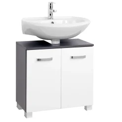 Waschbeckenschrank Bobbi 60cm 2-türig - graphit/hochglanz-weiß