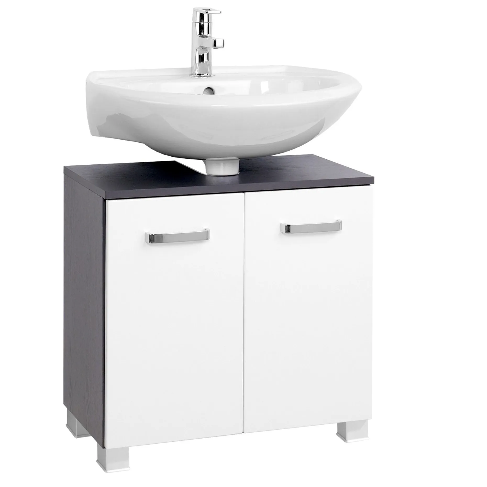 Waschbeckenschrank Bobbi 60cm 2-türig - graphit/hochglanz-weiß