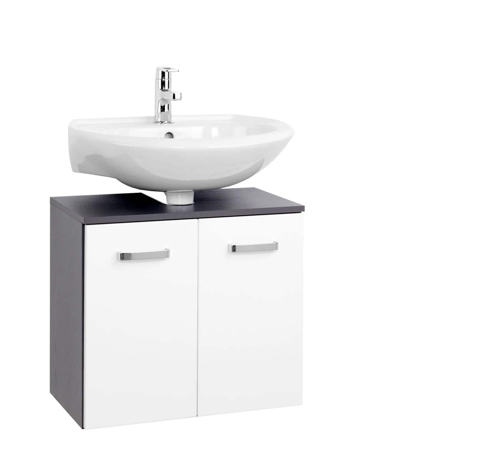 Waschbeckenschrank Bobbi 60cm 2-türig - graphit/hochglanz-weiß