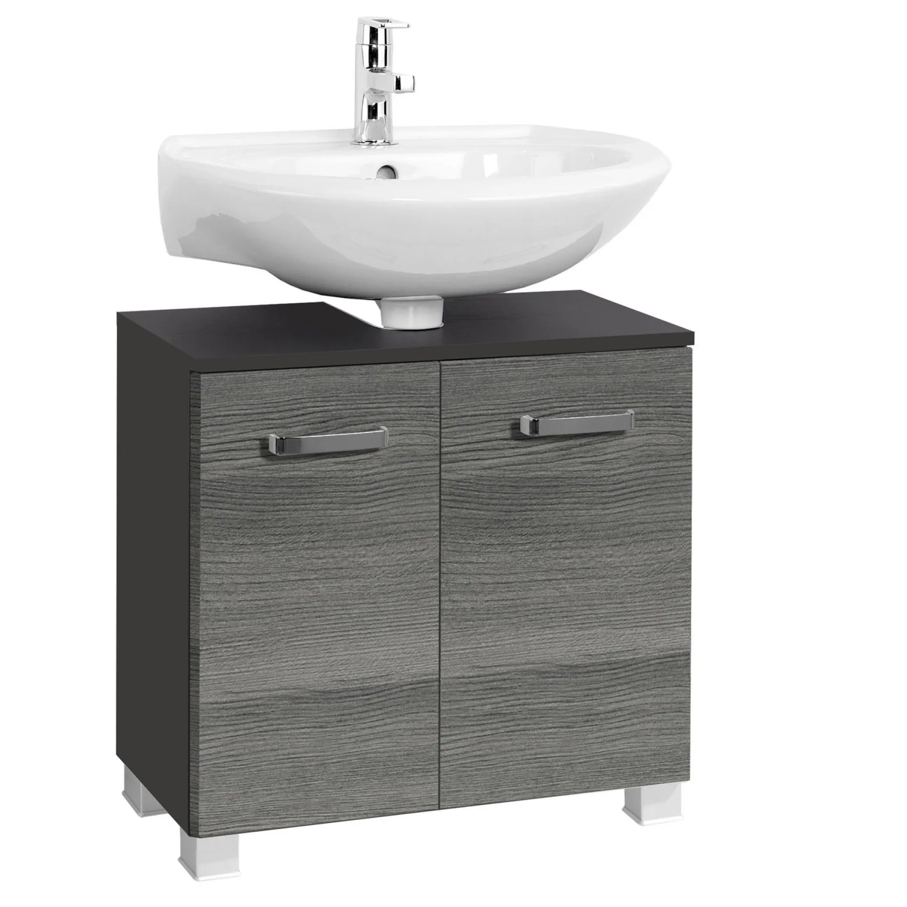 Waschbeckenschrank Bobbi 60cm 2 Türen - graphit/graue Eiche