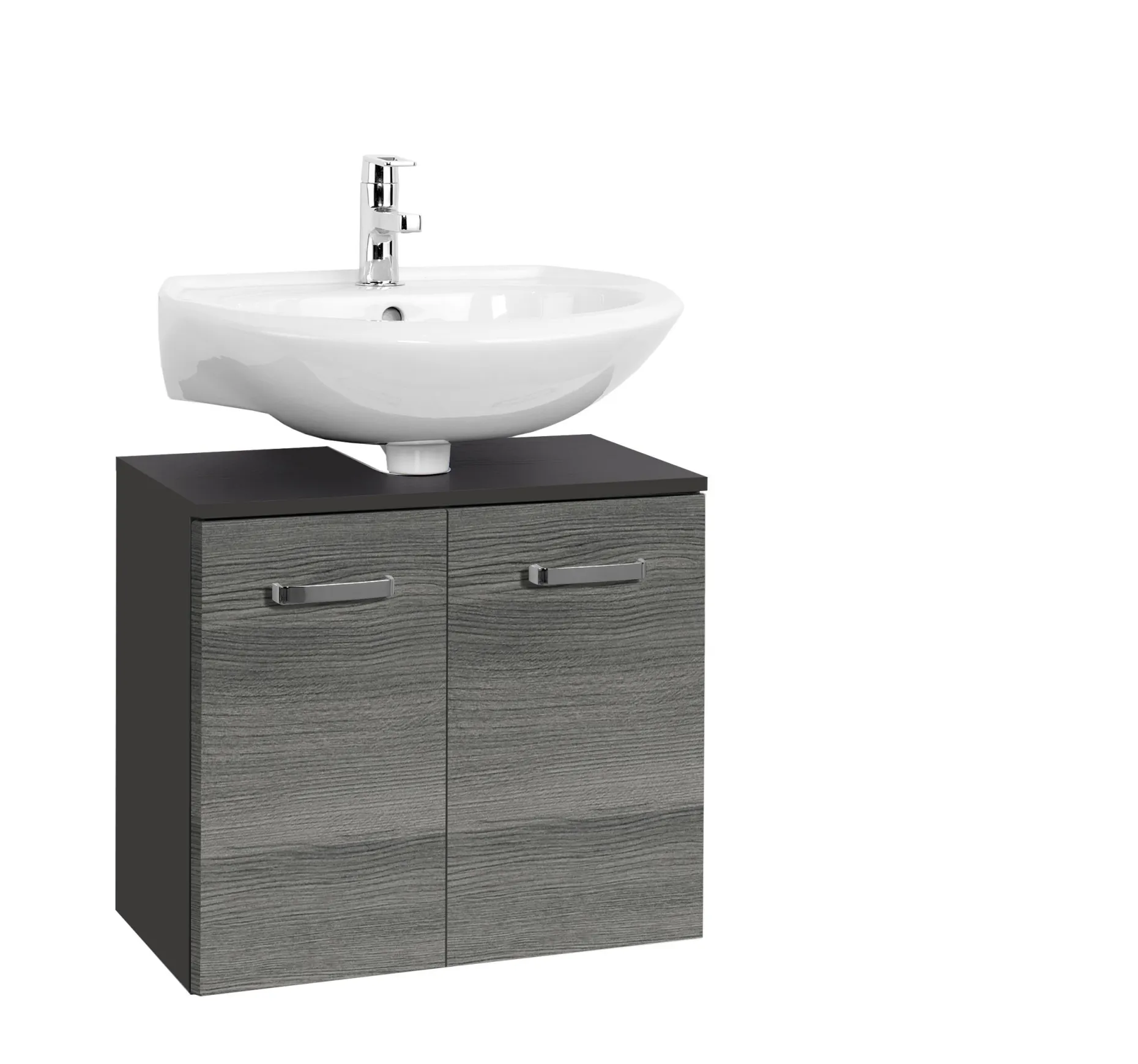Waschbeckenschrank Bobbi 60cm 2 Türen - graphit/graue Eiche
