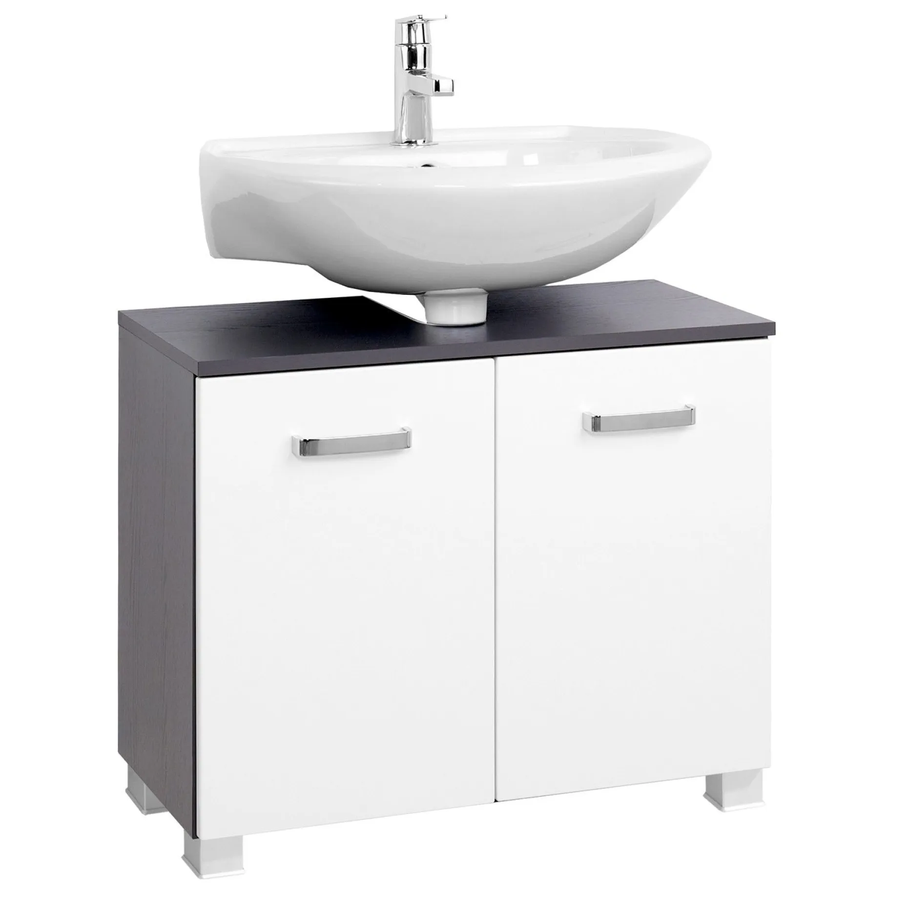 Waschbeckenschrank Bobbi 70cm 2-türig - graphit/hochglanz-weiß