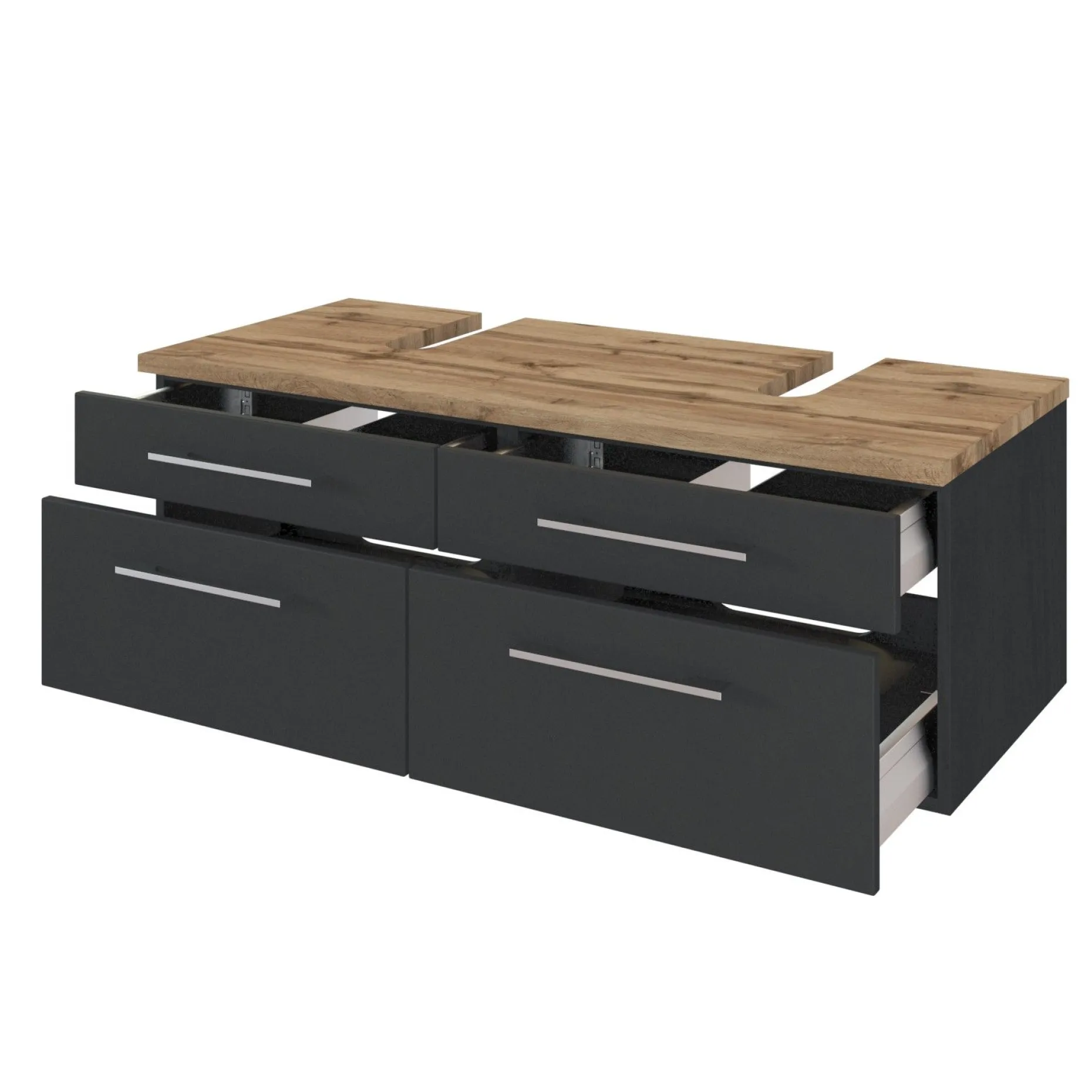Waschbeckenschrank Dasa 120cm mit 4 Schubladen - graphit/mattgrau
