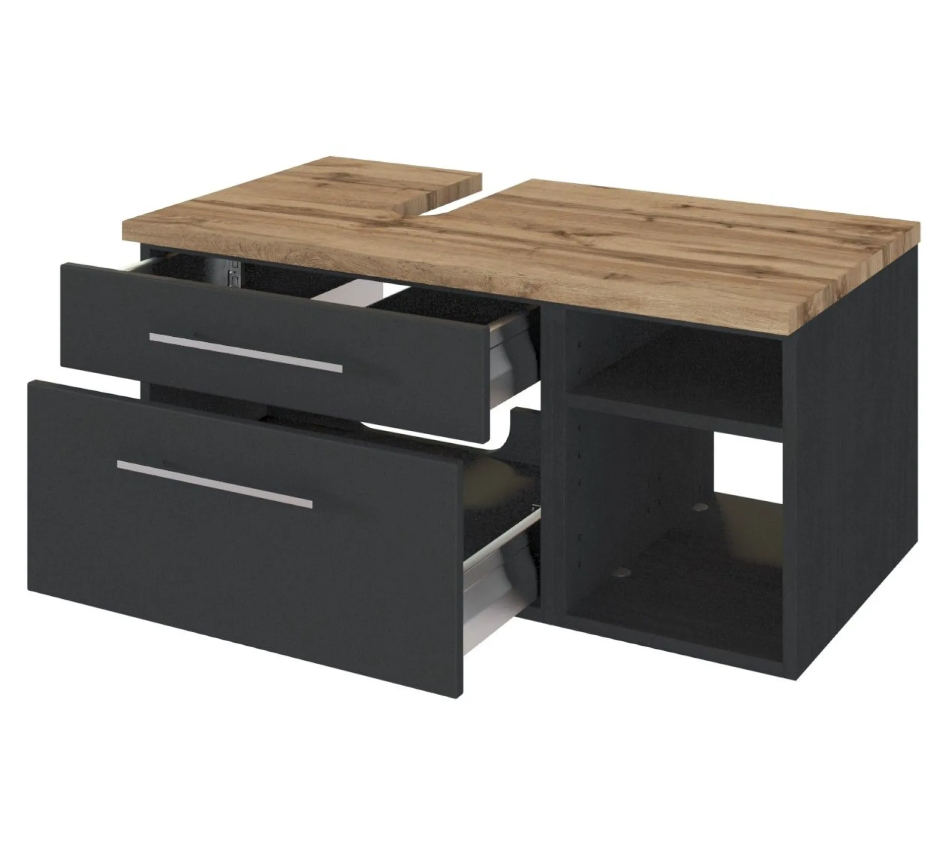 Waschbeckenschrank Dasa (links) 90cm mit 2 Schubladen - graphit/mattgrau