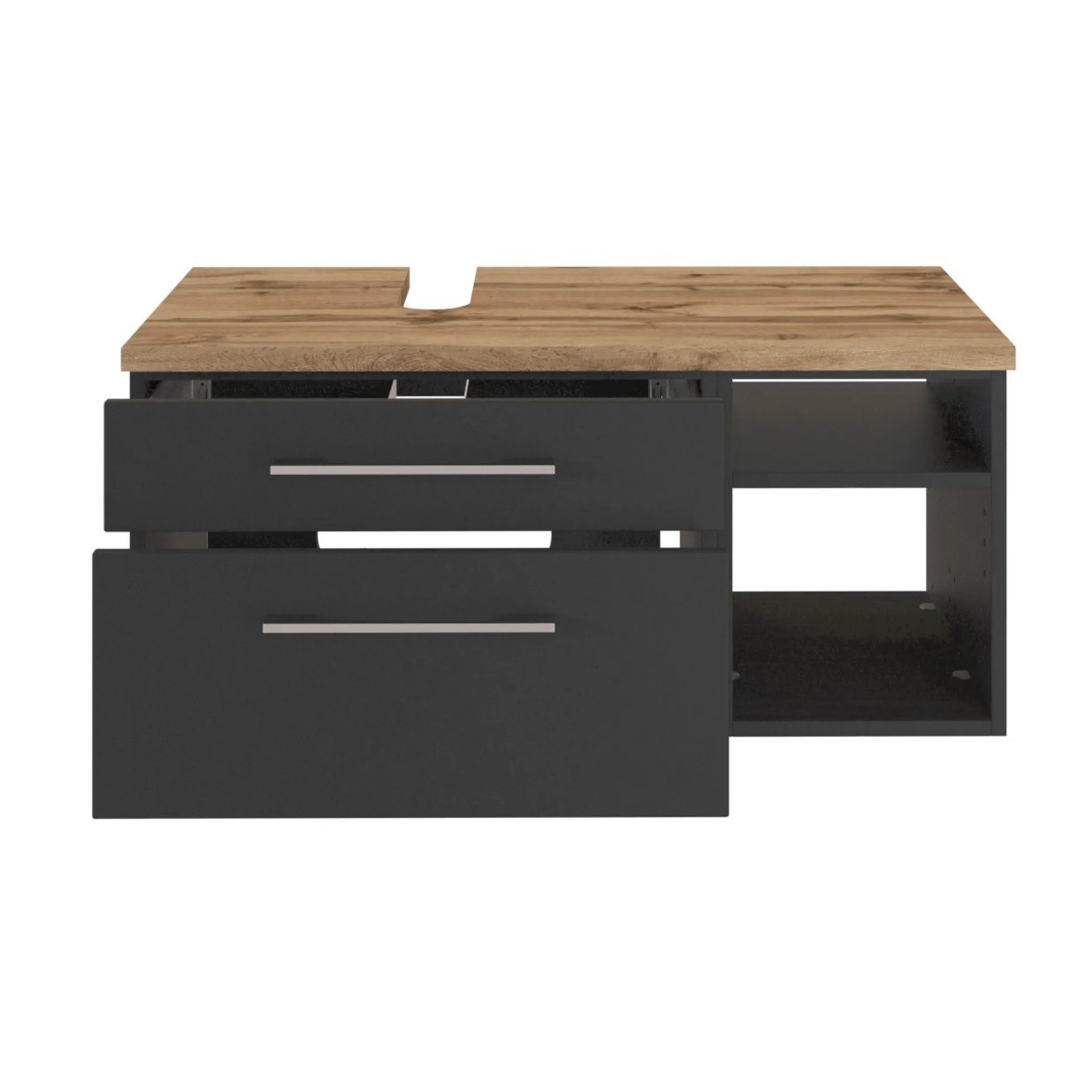 Waschbeckenschrank Dasa (links) 90cm mit 2 Schubladen - graphit/mattgrau