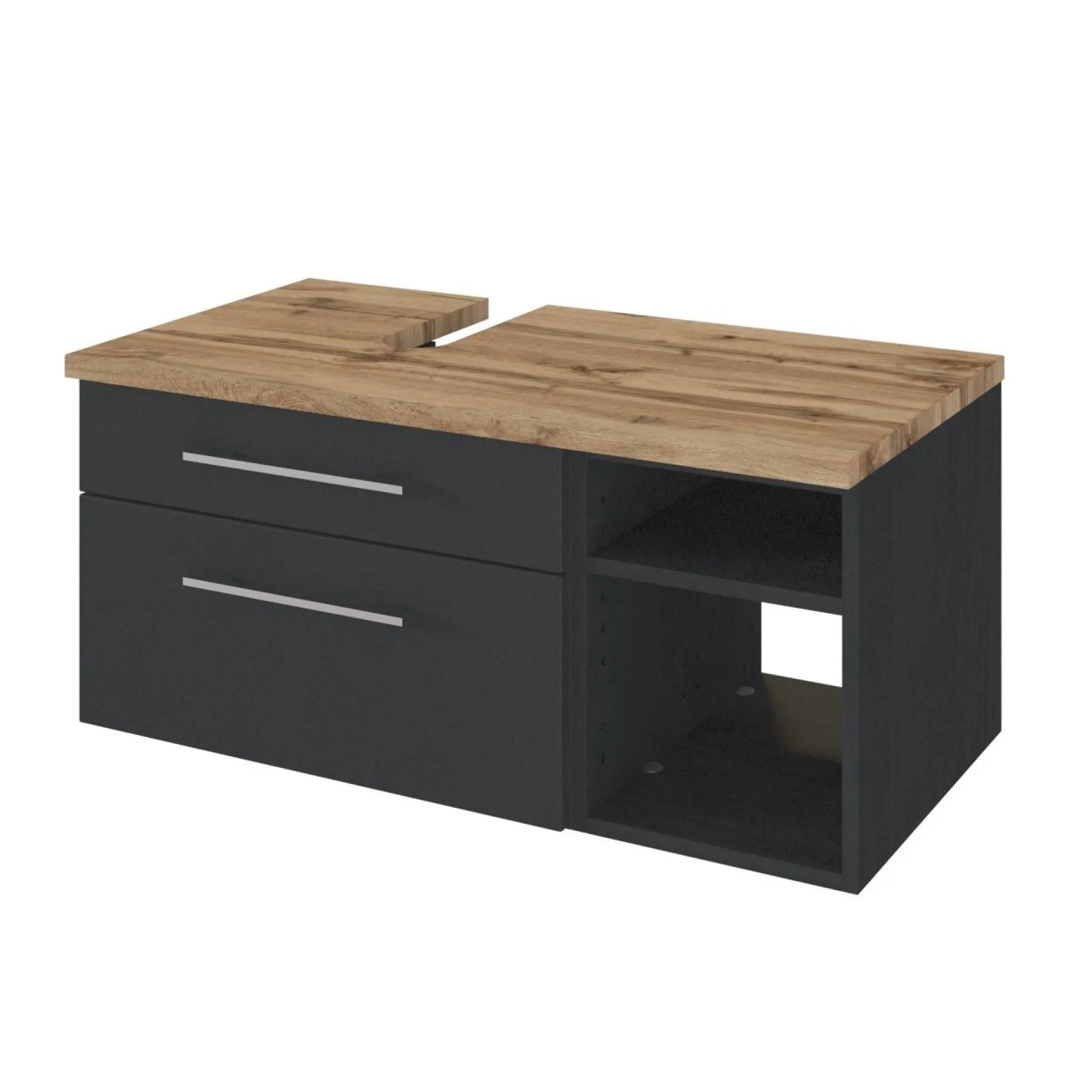 Waschbeckenschrank Dasa (links) 90cm mit 2 Schubladen - graphit/mattgrau