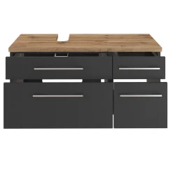 Waschbeckenschrank Dasa (links) 90cm mit 4 Schubladen - graphit/mattgrau