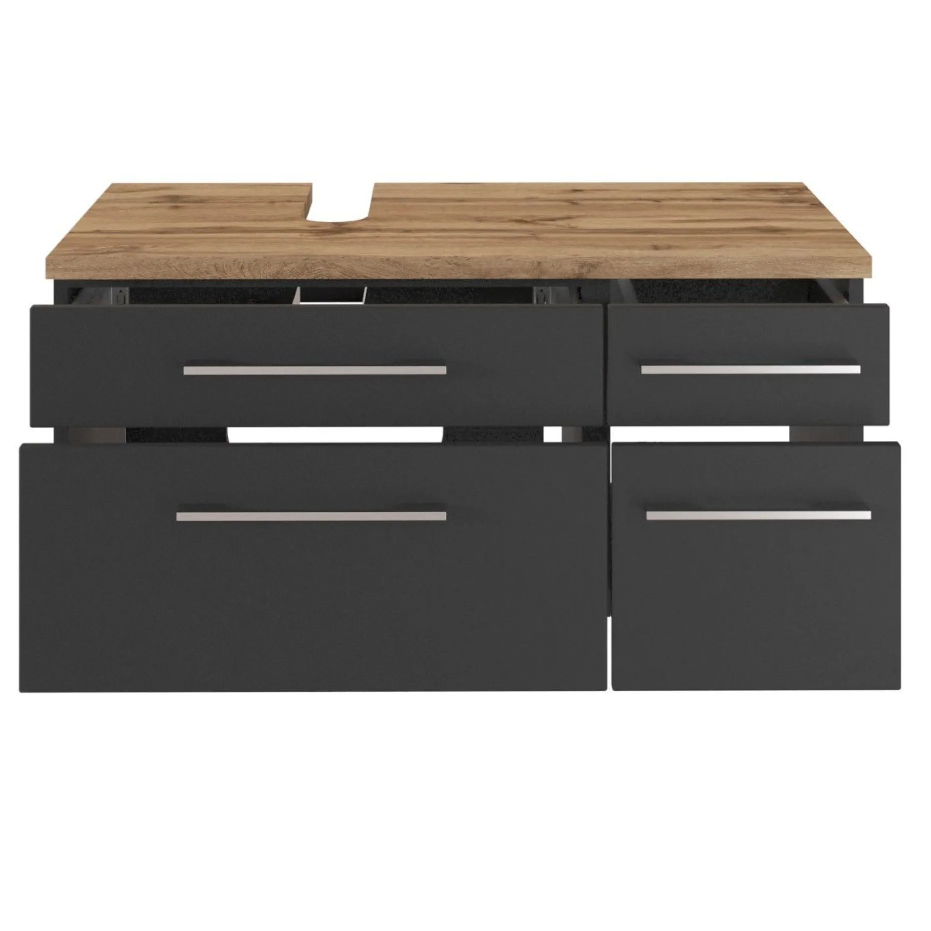 Waschbeckenschrank Dasa (links) 90cm mit 4 Schubladen - graphit/mattgrau