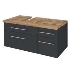 Waschbeckenschrank Dasa (links) 90cm mit 4 Schubladen - graphit/mattgrau