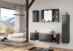 Waschbeckenschrank Dasa (rechts) 90cm mit 4 Schubladen - graphit/mattgrau