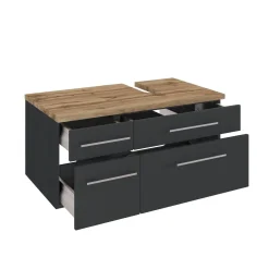 Waschbeckenschrank Dasa (rechts) 90cm mit 4 Schubladen - graphit/mattgrau