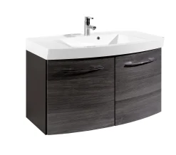 Waschbeckenschrank Florent gebogen 100cm 2 Türen - graphit/graue Eiche