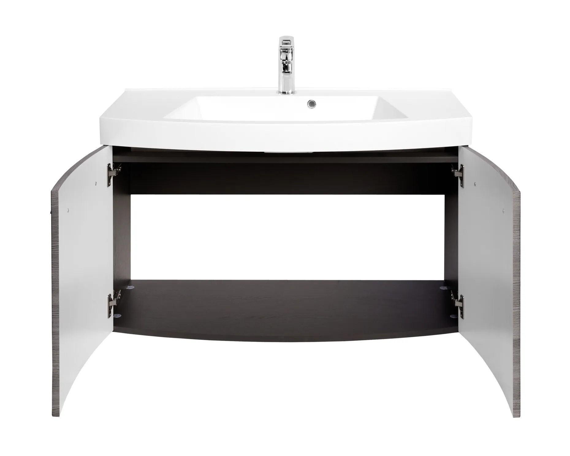 Waschbeckenschrank Florent gebogen 100cm 2 Türen - graphit/graue Eiche